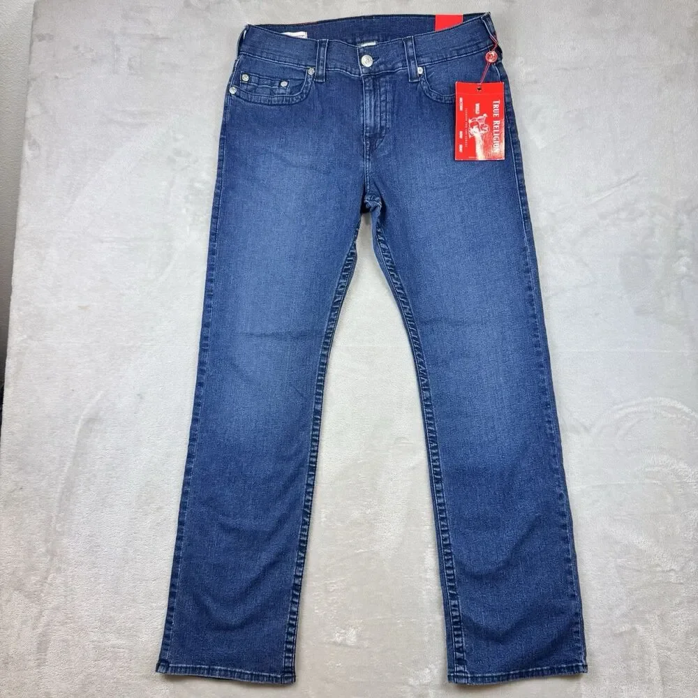 True Religion Ricky Jeans Men's 32 NWT Relaxed Straight Grgd Offset Blue Denim